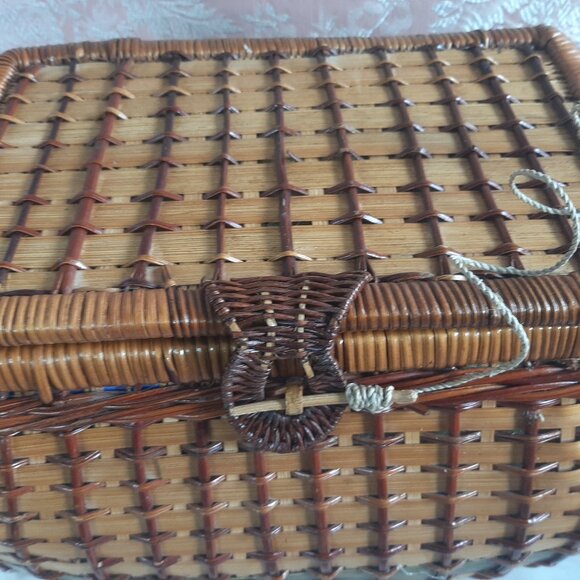 Vintage 1970s Colourful Sewing Box Craft Hobby Storage Wicker Basket - Picture 7 of 15